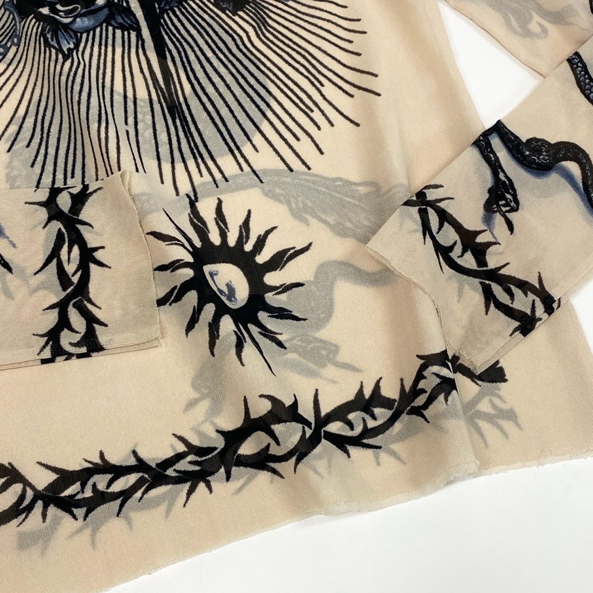 Ae14 Jean Paul GAULTIER FEMME ジャンポールゴルチエ フェム パワーネット タトゥードラゴン メッシュカットソー 長袖 サイズ40 アイボリー レディース 女性服k02i