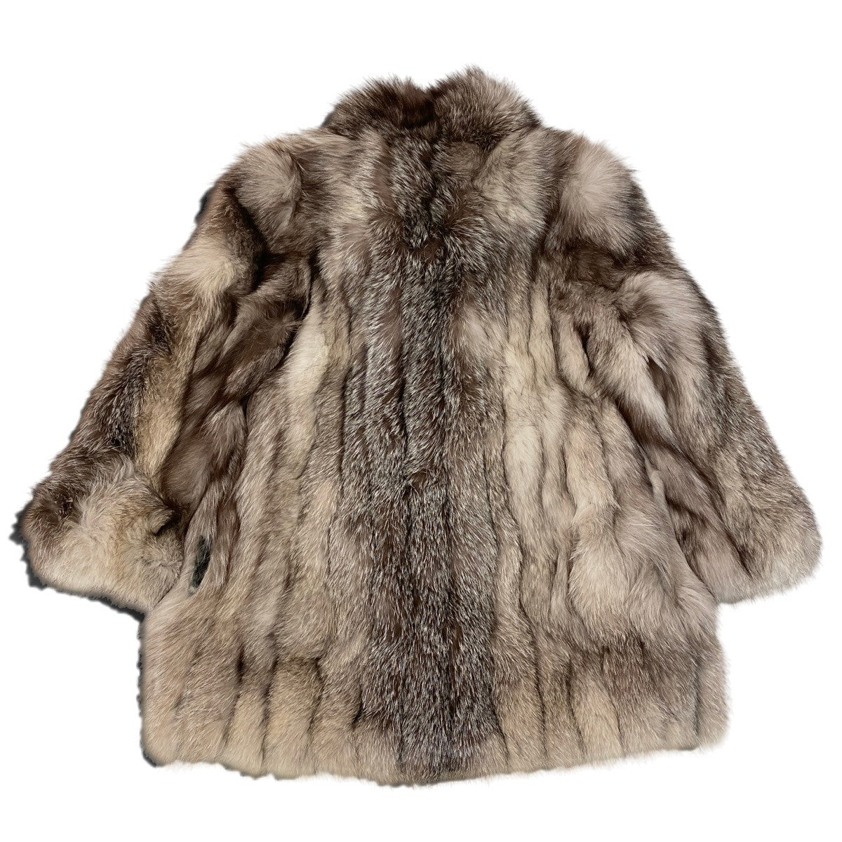 15h19 シルバーフォックス 肉厚 ロングコート サイズF 茶系 本毛皮 Silver Fox Fur Coat リアルファーt18r