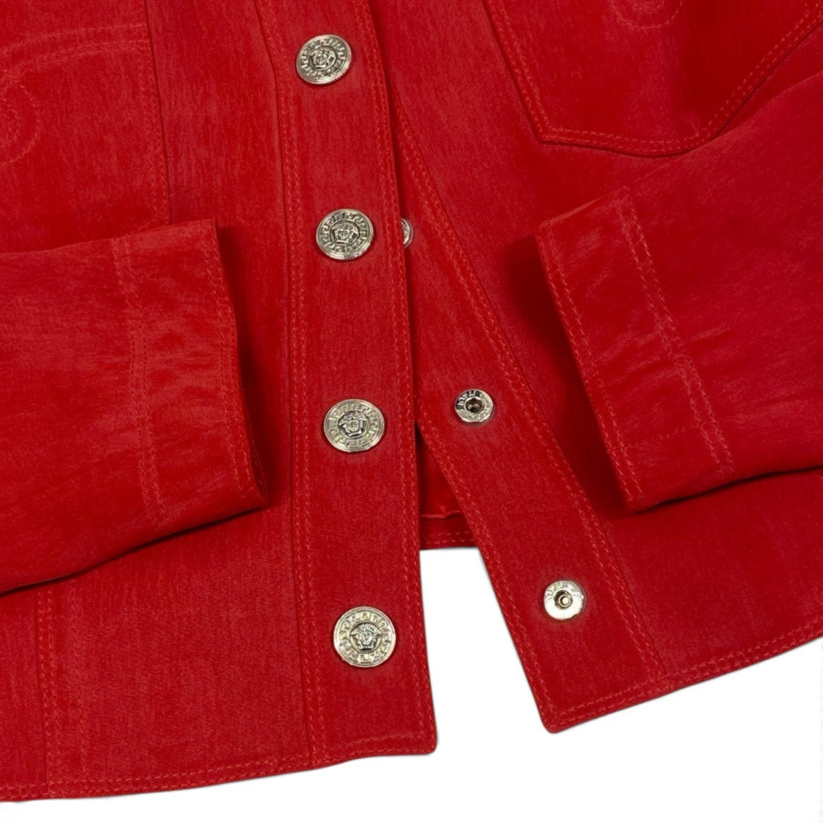 Ii7 【美品】 GIANNI VERSACE ジャンニヴェルサーチ ヴィンテージジャケット メデューサボタン サイズ40 レッド シルク100％ レディースk02i