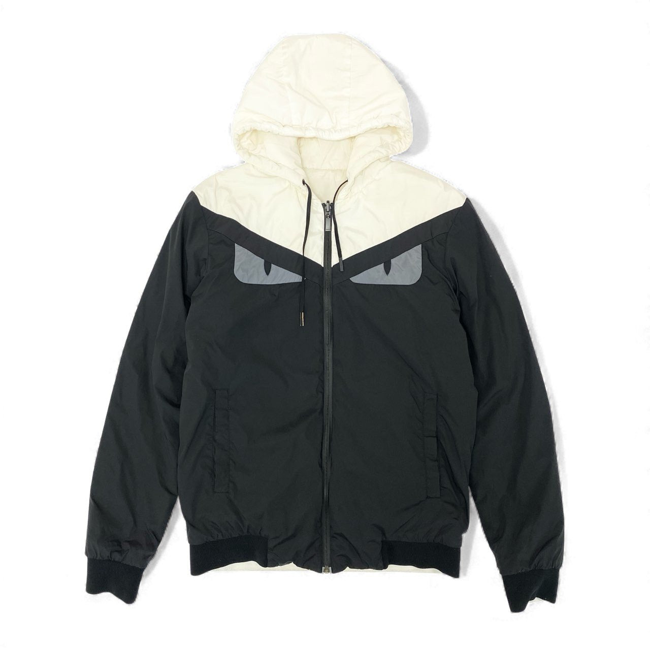 31L8 FENDI フェンディ モンスター バグズアイ リバーシブル ナイロンジャケット 中綿ジャケット FAA527 46サイズ ホワイト ブラック メンズo07t