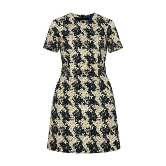 h28 《未使用品》 LOUIS VUITTON ルイヴィトン 2024年 半袖ワンピース 総柄ワンピース ひざ丈 FQRO79 34 ブラック ホワイト シルクu02t