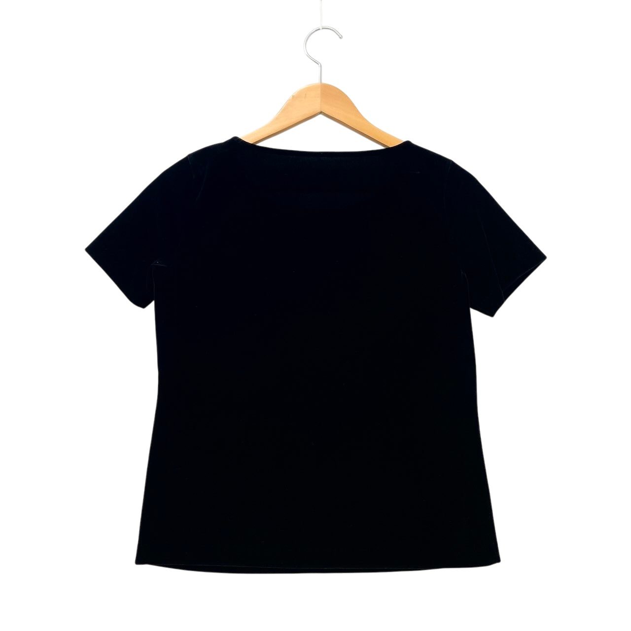 2f18 BALENCIAGA バレンシアガ ベロア 半袖カットソー Tシャツ トップス 38 ブラック トリアセテート  レディースo07t