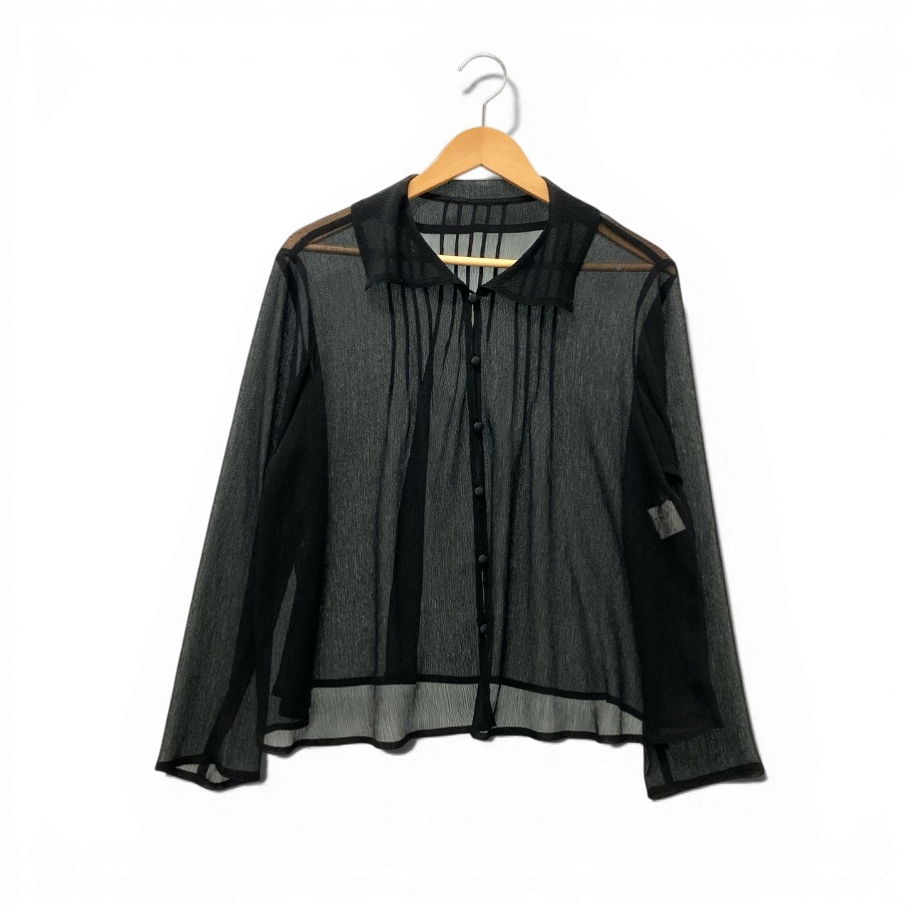 45c6 TOKUKO 1er VOL トクコプルミエヴォル フロントタック シアーブラウス 長袖シャツ  レディース 女性服 日本製 サイズ9 ブラック ポリエステル100％u02t