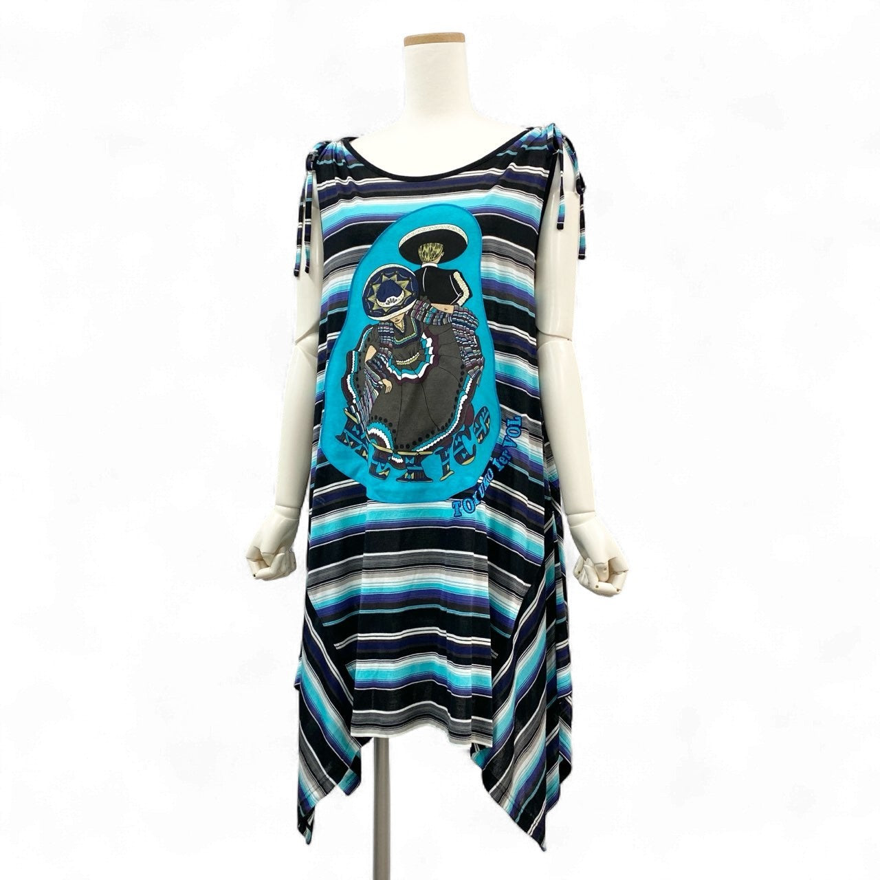 2k19 TOKUKO 1er VOL トクコプルミエヴォル ノースリーブワンピース ロングワンピース 裾変形デザイン ボーダー 9 ブルー系 レディースu02t