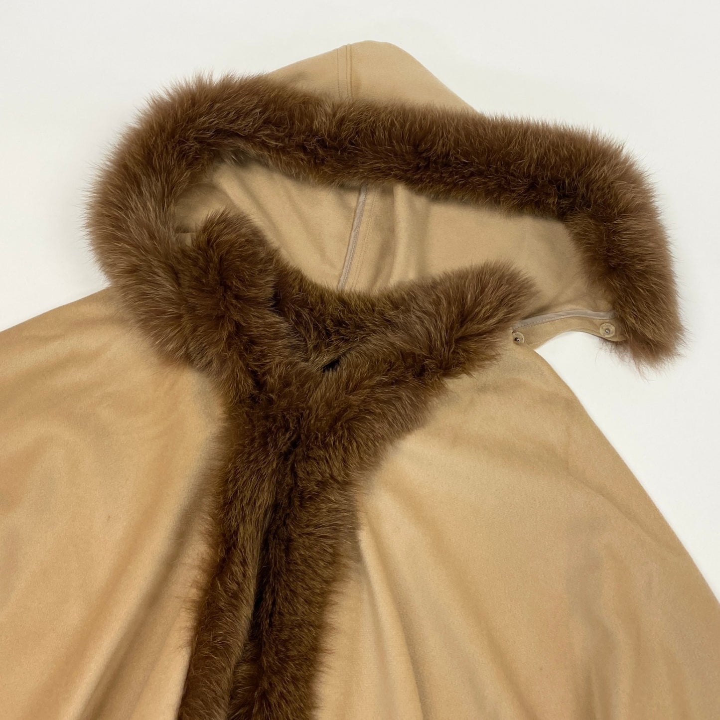 12L15 PIERRE BALMAIN ピエールバルマン カネボウ 総カシミア ポンチョ ケープコート アウター フォックスファー キャメルブラウン カシミア レディース 女性用k02i