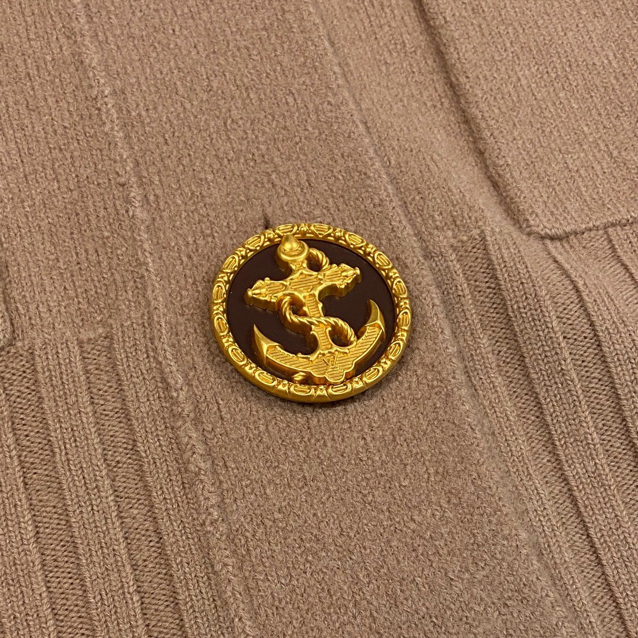 Eb19 LOUIS VUITTON ルイヴィトン ロングカーディガン ウールニット コーディガン アンカーボタン Long Knit Cardigan Sweater M ピンクベージュ系 ウール100％t18r