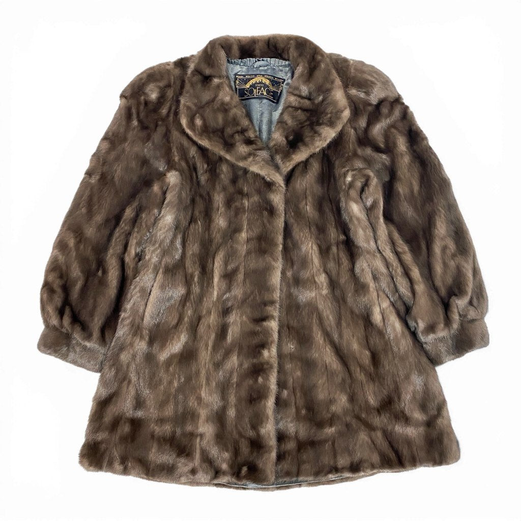 34l24 THE AMERICAN FUR AWARDS アメリカンファーアワード 5つ星 ブルーアイリスミンク ロングコート サイズF 茶系 最高級本毛皮 MINK FURt18r