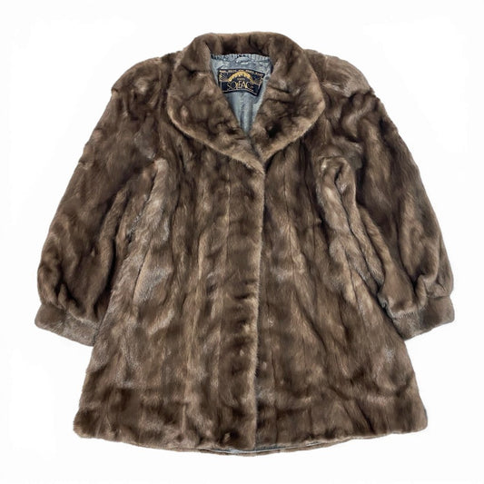 34l24 THE AMERICAN FUR AWARDS アメリカンファーアワード 5つ星 ブルーアイリスミンク ロングコート サイズF 茶系 最高級本毛皮 MINK FURt18r