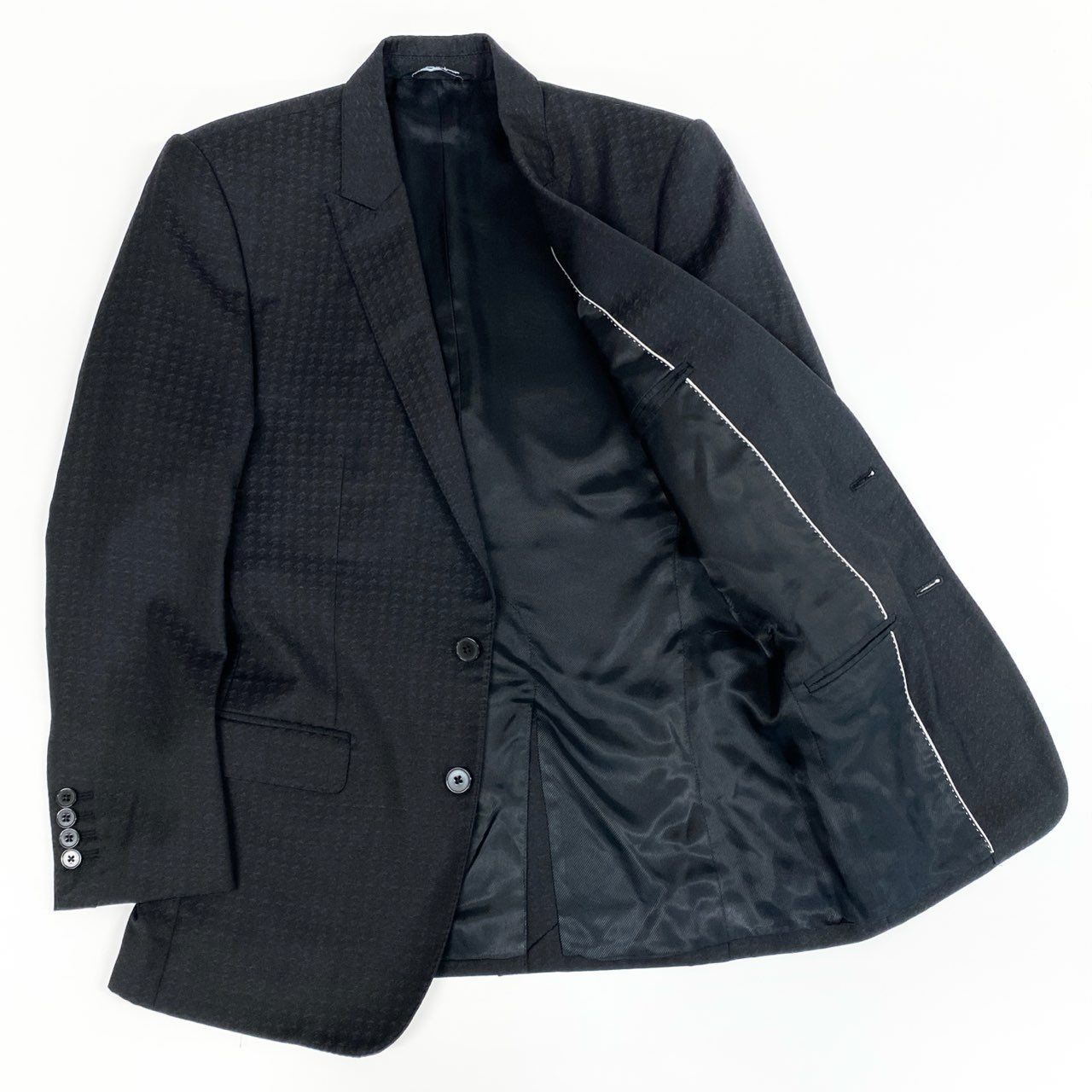 69i26 《美品》DOLCE＆GABBANA ドルチェアンドガッバーナ 3ピース セットアップ スーツ MARTINI 総柄 千鳥格子 G1UKMT 44サイズ ブラック メンズk02i