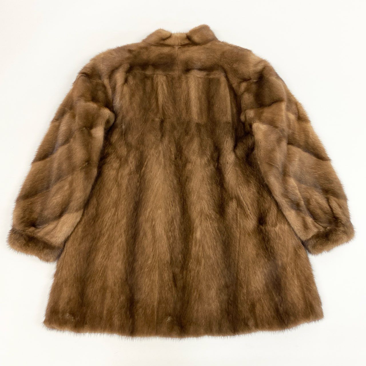 68j15 MG Sable FUR ミンクコート セミロングコート 毛皮コート 袖斜め段 サイズ13 ライトブラウン パステルミンク 裏地花柄刺繍k02i