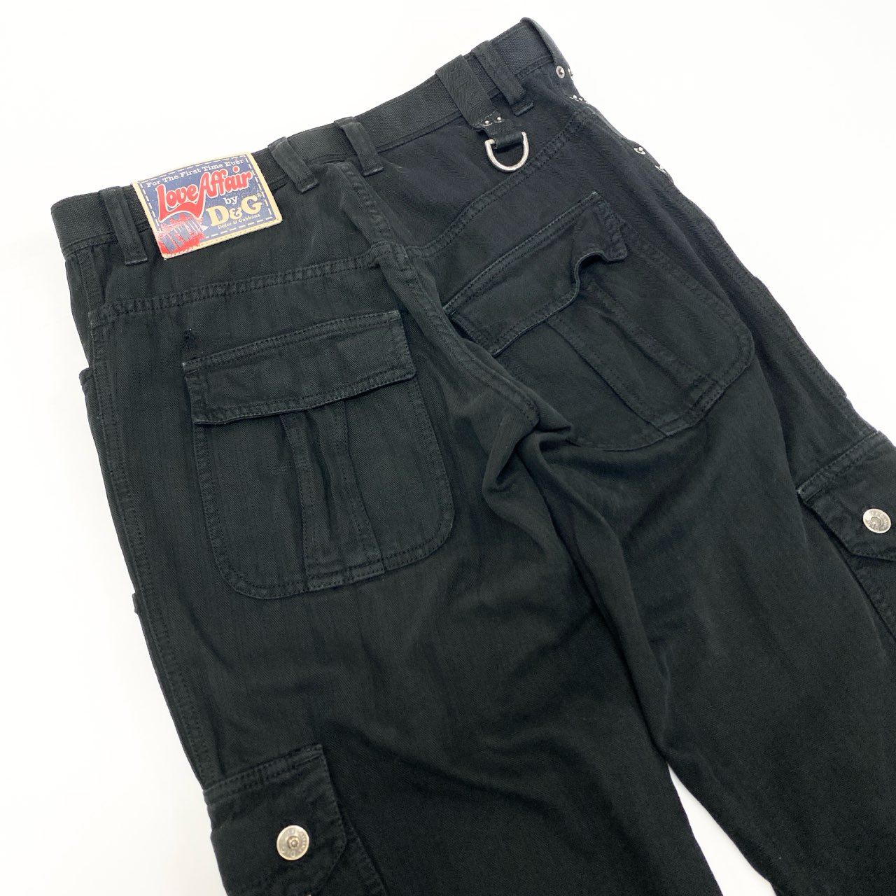 30K18 DOLCE&GABBANA ドルチェアンドガッバーナ マルチジップポケットパンツ カーゴパンツ  ボタンフライ ボトム 30/44サイズ ブラック メンズu02t