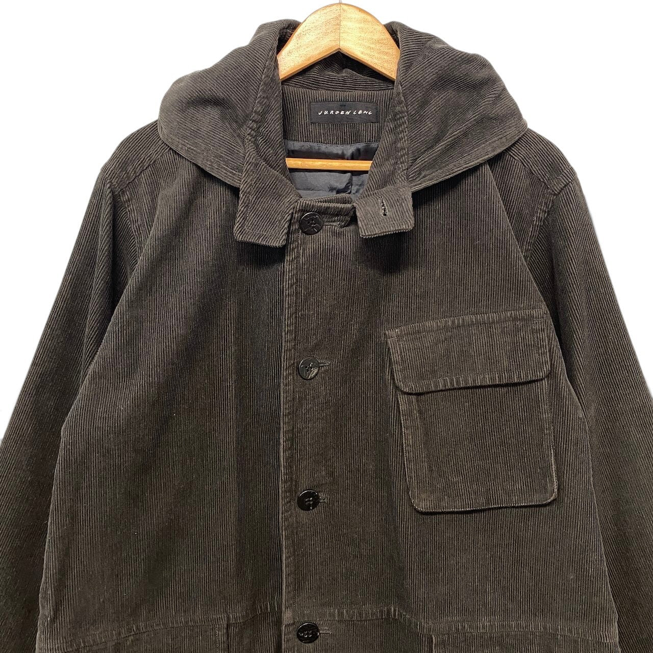 88i1 JURGEN LEHL ヨーガンレール フーデット コーデユロイコート ロングコート ダークグレー メンズ 紳士服u02t