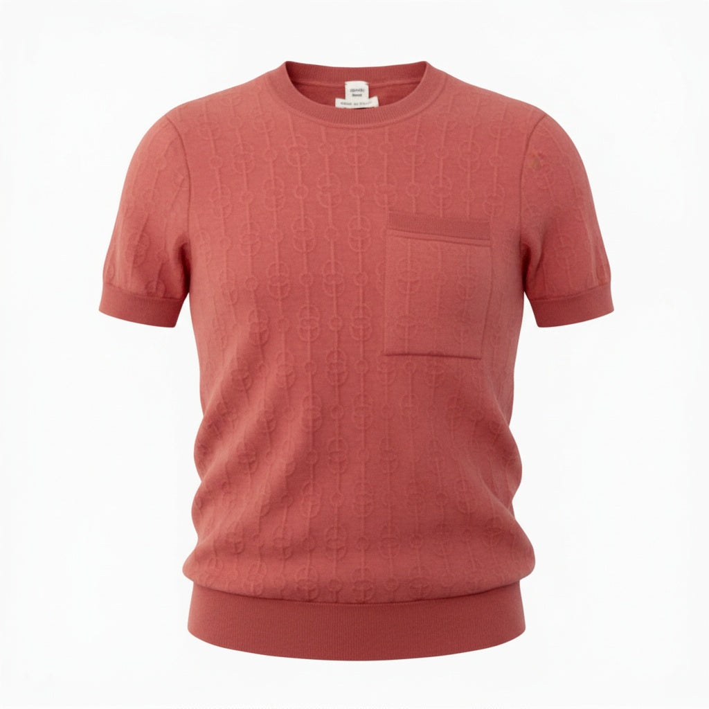 32a29 HERMES エルメス 半袖ニットセーター トップス エンボス加工 カシミヤシルク混 イタリア製 34サイズ オレンジ レディース 女性用o07t