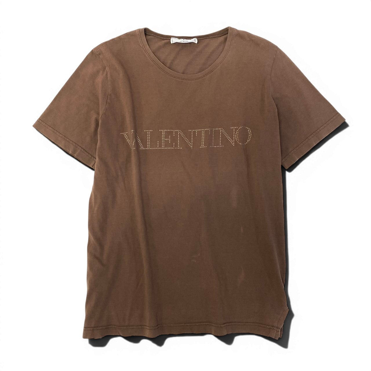 60d28 valentino garavani ヴァレンティノガラヴァーニ スタッズロゴ カットソー 半袖Tシャツ クルーネック トップス  ブラウン メンズ 紳士服u02t