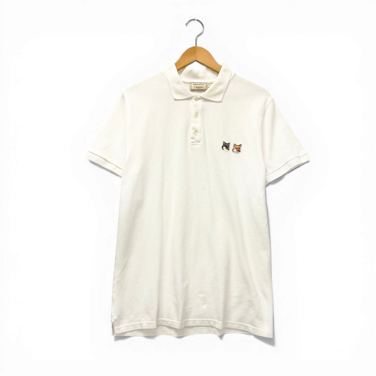 78c31 MAISON KITSUNE メゾンキツネ ダブルフォックスヘッドパッチポロシャツ 半袖ポロシャツ トップス Lサイズ ホワイト コットン100％ メンズ 男性用u02t