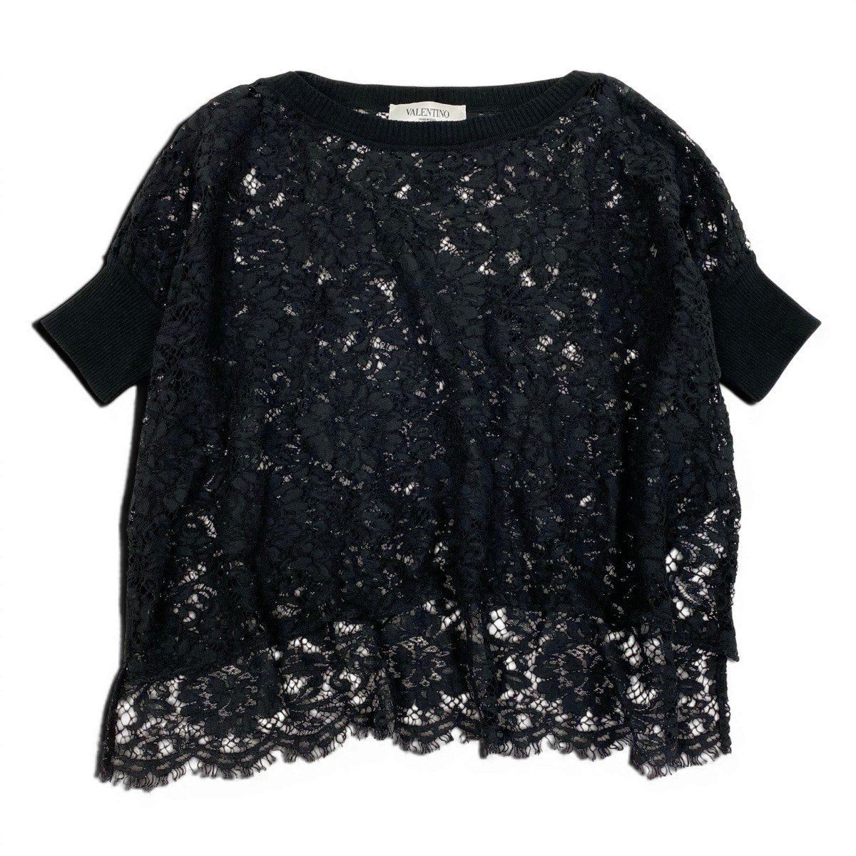 Eg23 VALENTINO 総レースカットソー ブラウス トップス イタリア製 Mサイズ ブラック コットン100％ レディース 女性用u02t