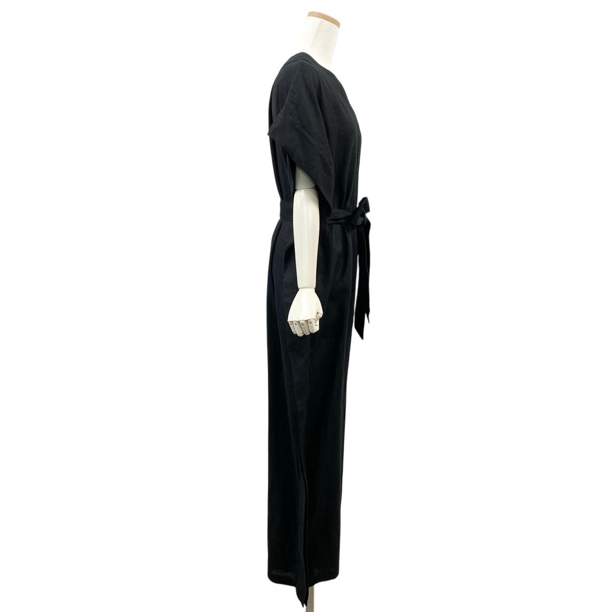 26g11 【美品】 HYKE ハイク 23ss LINEN JUMPSUIT ジャンプスーツ フレンチスリーブ オールインワン 231-16166 サイズ1 ブラック 麻100％ レディースu02t