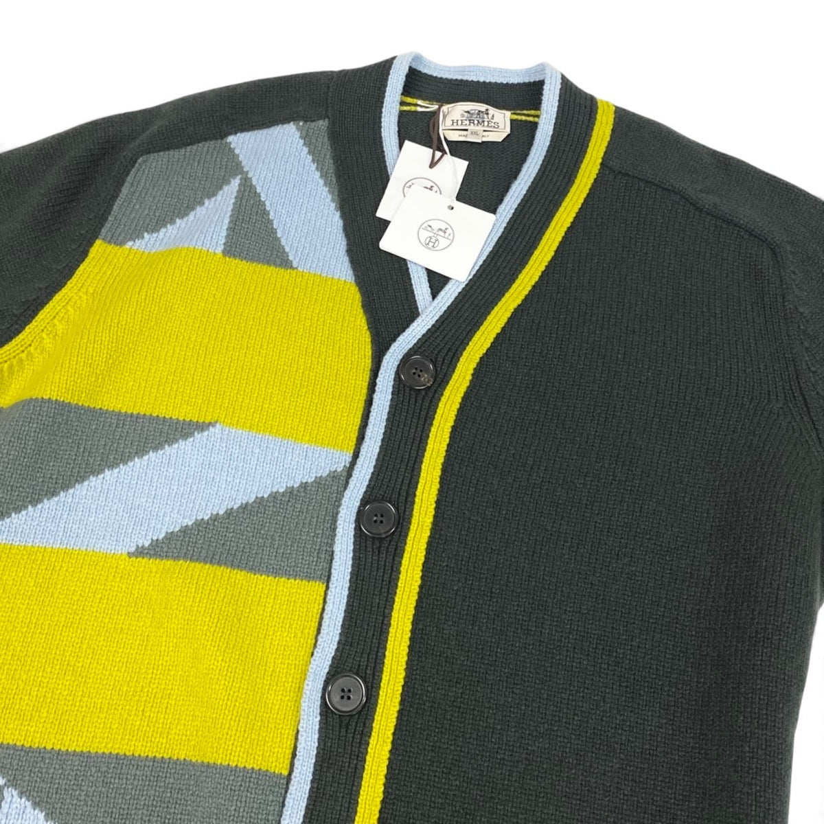 71i15 《未使用品》 HERMES エルメス 22AW タングラム ストライプ カーディガン トップス XXL マルチカラー カシミヤ100 メンズu02t