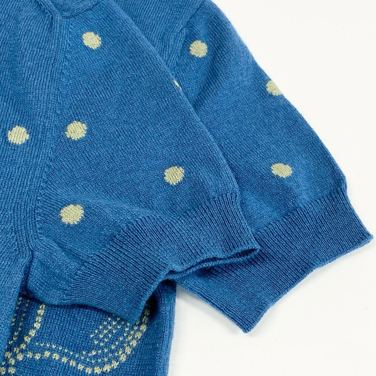 57a13 HERMES エルメス BRIDES DE GALA 半袖ニットセーター カシミヤブレンド ドット柄 イタリア製 レディース 女性用 3E2623D8 36 ブルー系o07t