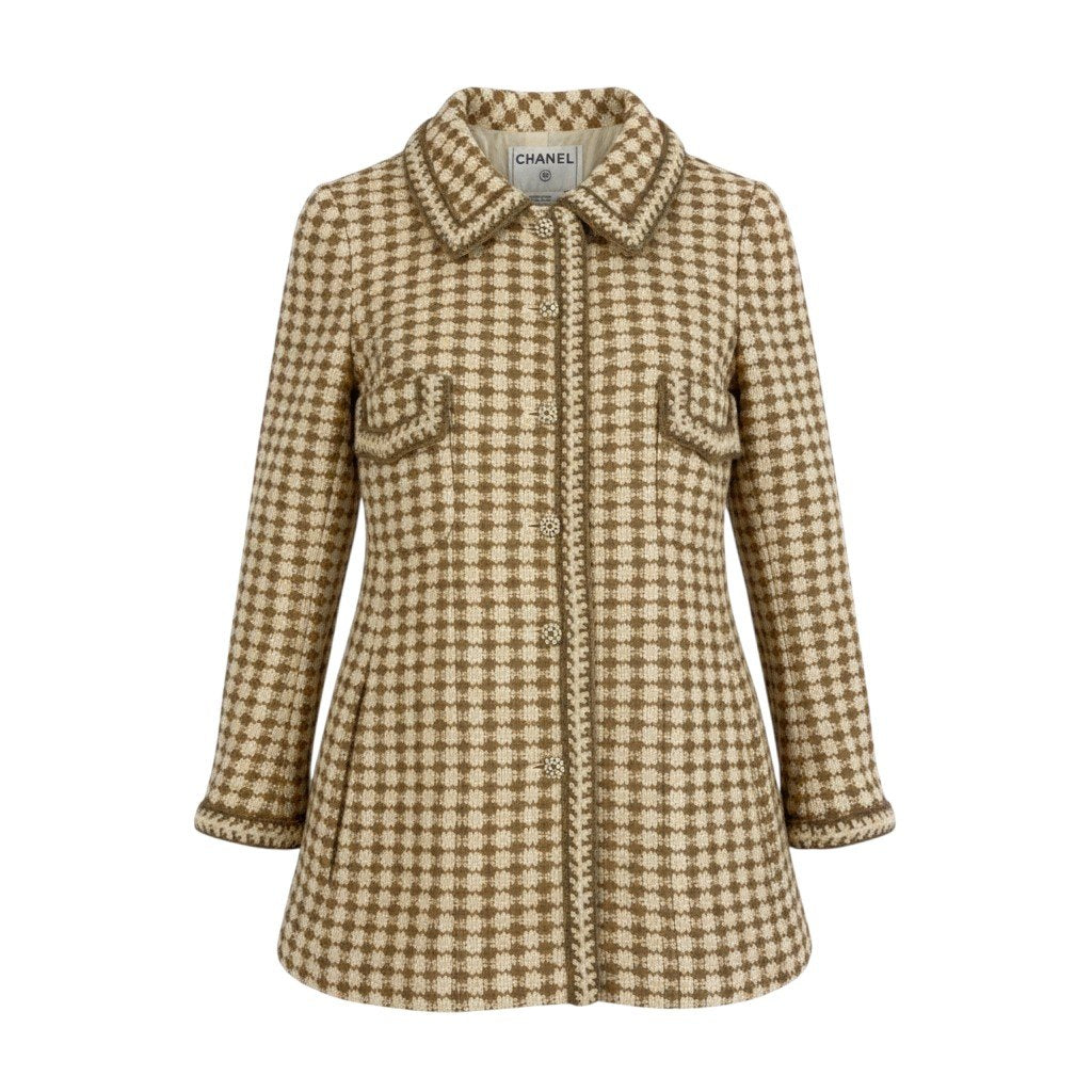 i22 CHANEL シャネル 00A 千鳥格子 ドット柄ボタン ツイードコート Vintage Polka Dot button Tweed Coat P16535 Size40 ベージュt18r