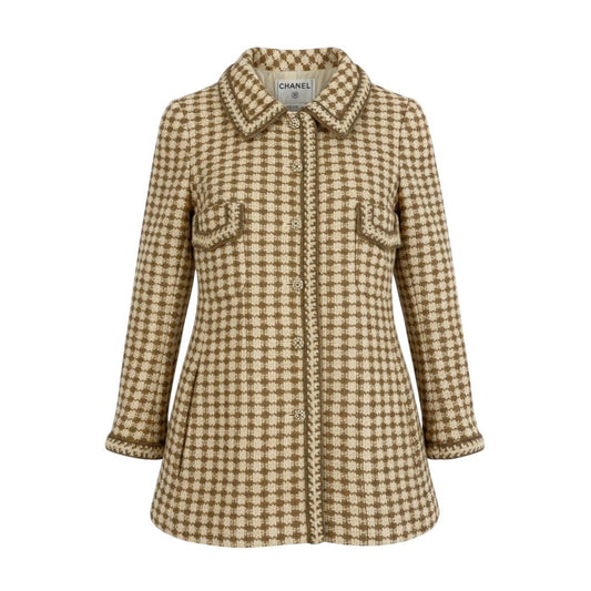 i22 CHANEL シャネル 00A 千鳥格子 ドット柄ボタン ツイードコート Vintage Polka Dot button Tweed Coat P16535 Size40 ベージュt18r