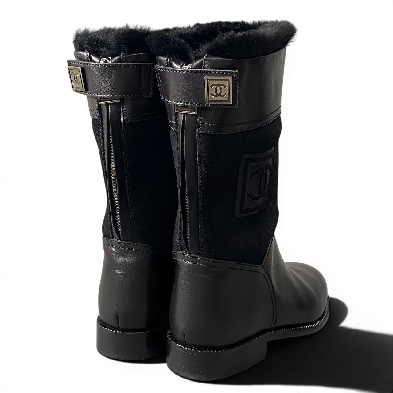e8 CHANEL シャネル スポーツ バックジップ ミドルブーツ サイズ36 1/2 ココマーク レディースk02i