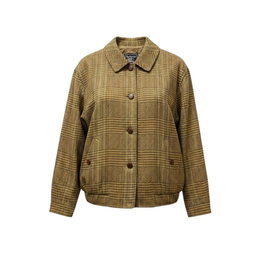 7f18 Burberrys バーバリーズ ウールジャケット ブルゾン チェック柄 11サイズ グリーン系 ウール100％ レディース 女性用u02t