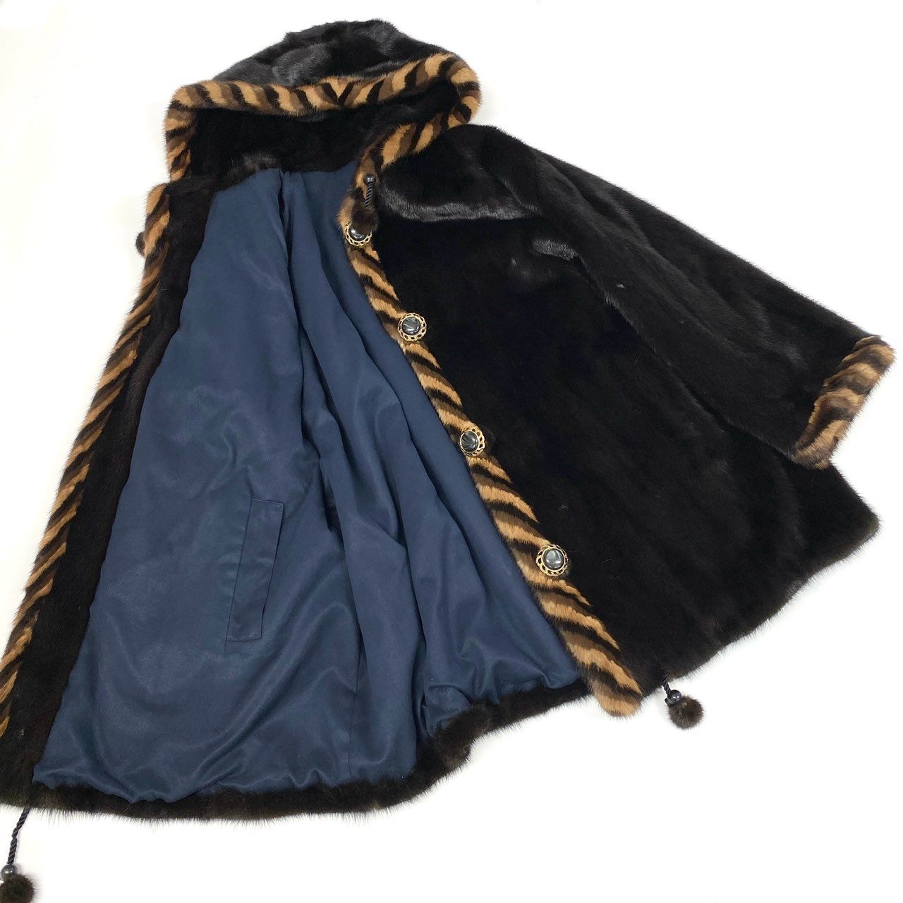 2b16 希少デザイン ダークミンク フード付き リバーシブルコート サイズ44 ブラウン 本毛皮 Mink Fur Coatt18r