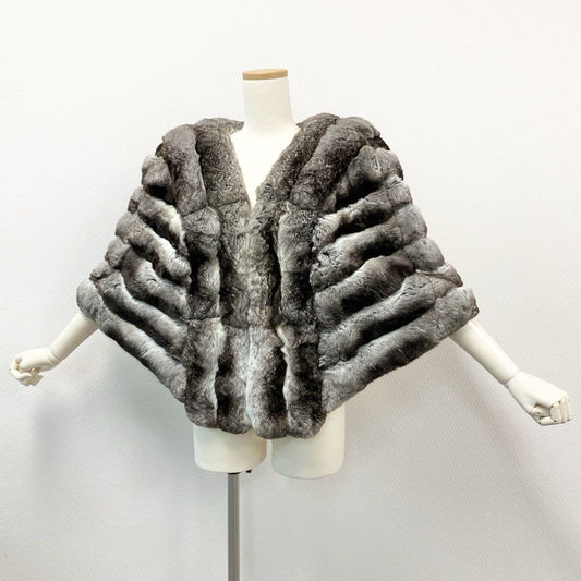 68j15 《最高級》 EMPRESS エンプレス CHINCHILLA FUR CAPE チンチラ リアルファー ケープ ポンチョ グレー 本毛皮 毛並◎ 毛質◎t18r
