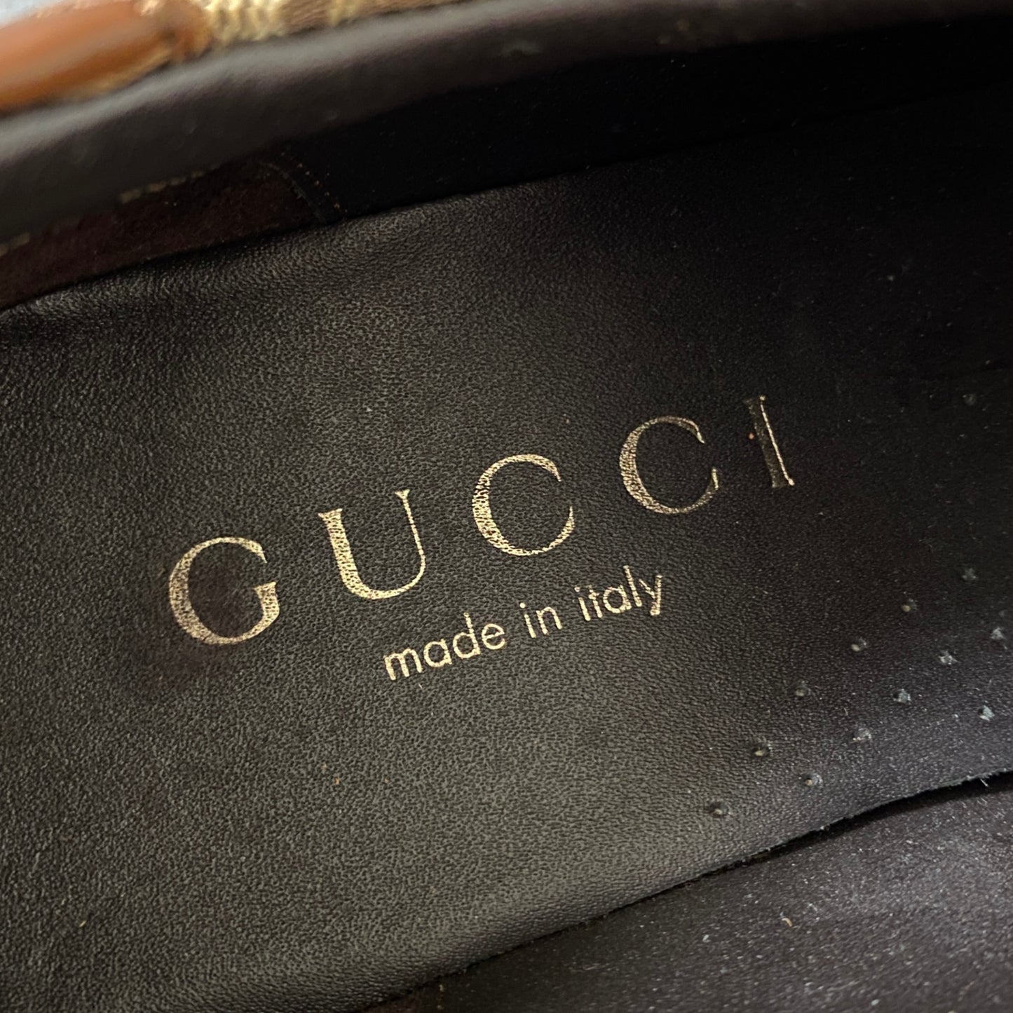 2f26 《美品》 GUCCI グッチ GGキャンバス ベルクロスニーカー 40 1/2 ブラウン レザー イタリア製 シューズ