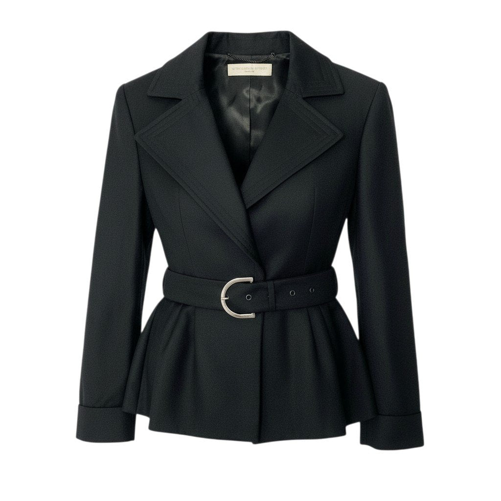 53c10 STELLA McCARTNEY ステラマッカートニー 2005 アーカイブ ウエストシェイプ ベルテッドジャケット ショートコート 40 ブラック ウールu02t