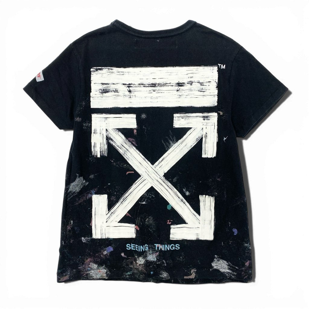 6l25 OFF WHITE オフホワイト GALAXY ギャラクシーペイント Tシャツ XXS ブラック カットソー TEE アート メンズt18r