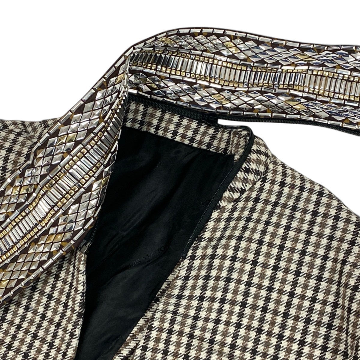 Ij19 【極美品】 LOUIS VUITTON ルイヴィトン 20aw ガンクラブチェック ノーカラージャケット RW202B YXO FJB87 サイズ38 マルチカラー ウール100％ レディースu02t