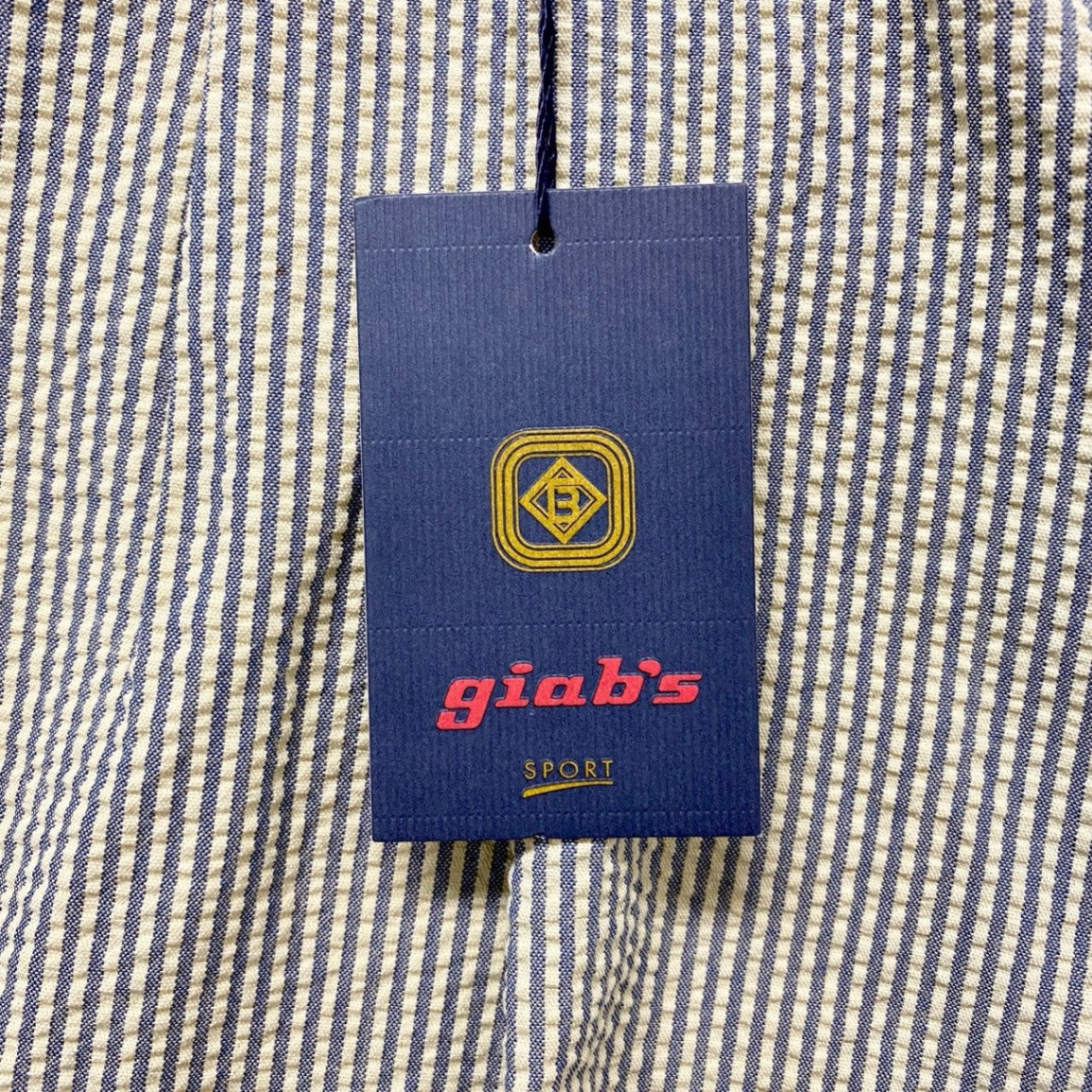 61c6 【美品】Giad's SPORT ジャブス ハーフパンツ ボトムパンツ シアサッカー ストライプ 13204 52サイズ アイボリー ブルー メンズ 男性用u02t