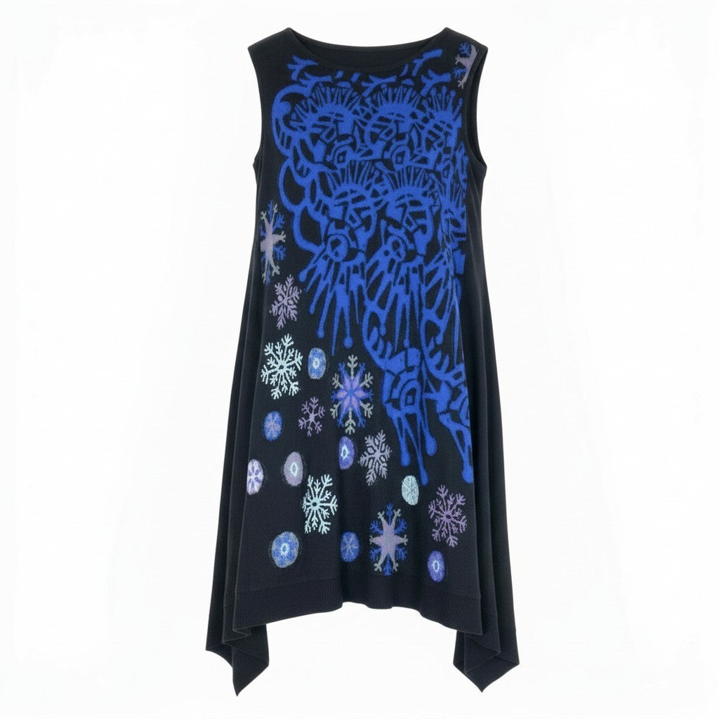 52b27 TOKUKO 1er VOL トクコプルミエヴォル ノースリーブワンピース ニットワンピース ロング 雪の結晶 レディース 女性服 サイズ9 ブラック ウール100％u02t