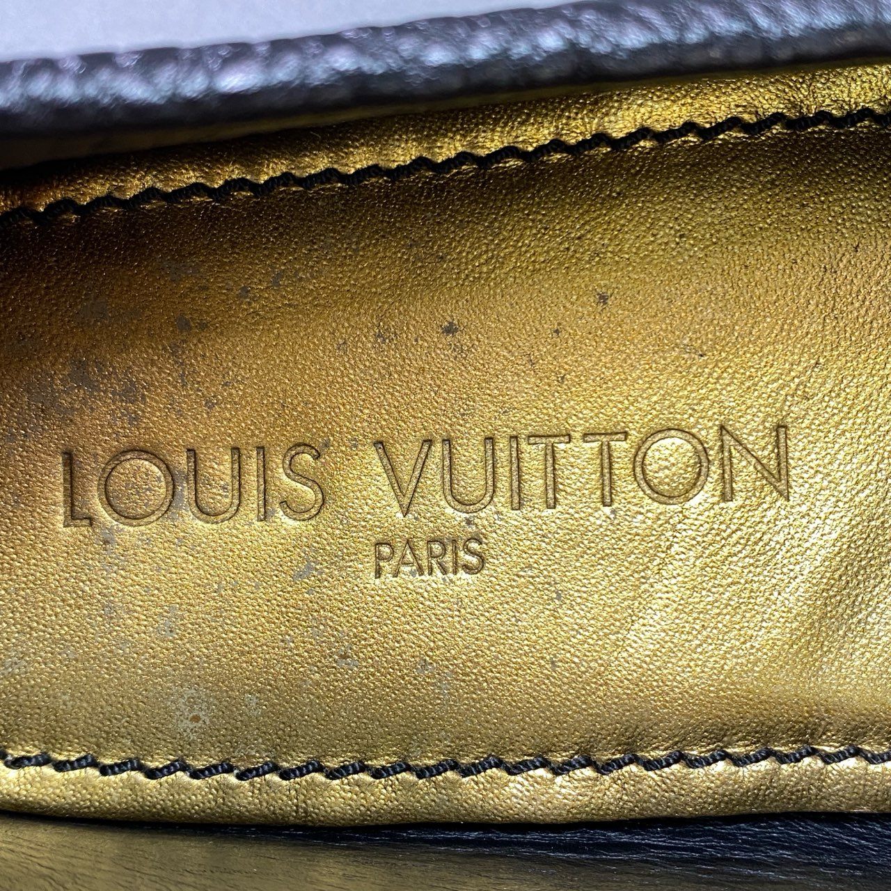 2k5 LOUIS VUITTON ルイヴィトン LV ドライビングシューズ  36 1/2 ブラック レザー シボ革 イタリア製