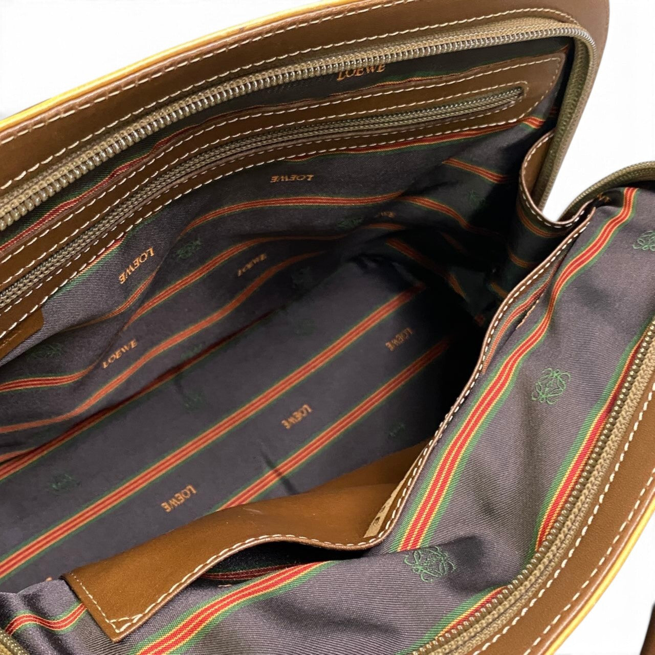 h29 LOEWE アナグラムロゴ ヴィンテージバッグ ハンドバッグ ブラウン ベージュ レザー レディース 女性用ta1