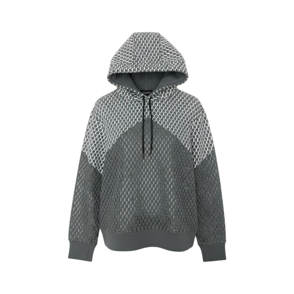 10k11 EMPORIO ARMANI エンポリオアルマーニ 総柄プリント ボンディングパーカー フードパーカー サイズXS グレー メンズ 男性用 トップスk02i