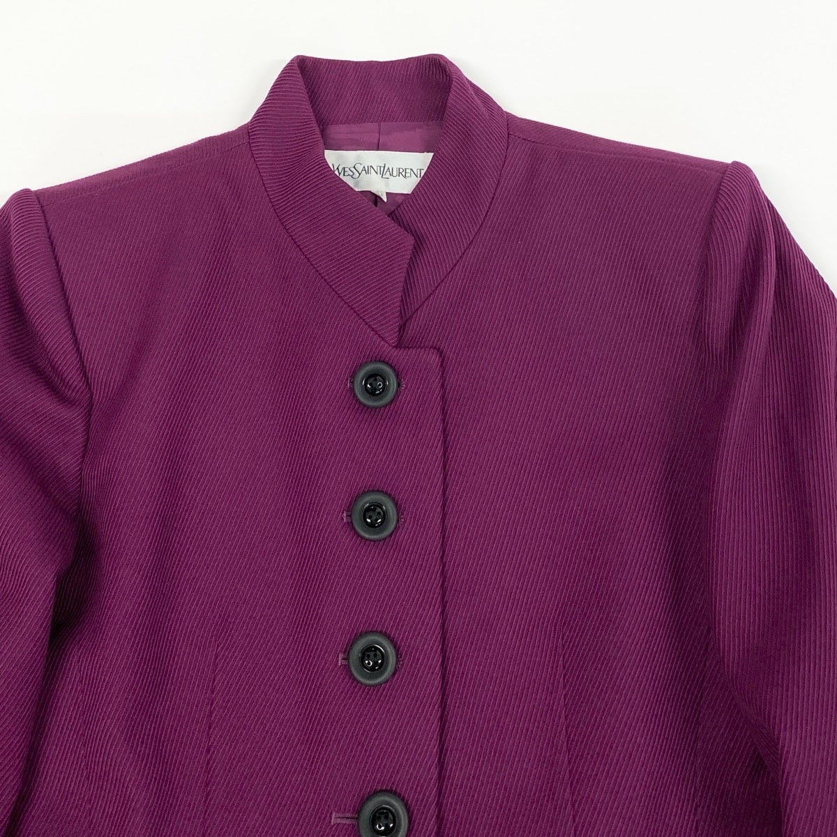 65f2 YVES SAINT LAURENT イヴサンローラン スタンドカラー ウールジャケット フォーマル サイズ36 パープル レディース 女性服o07t