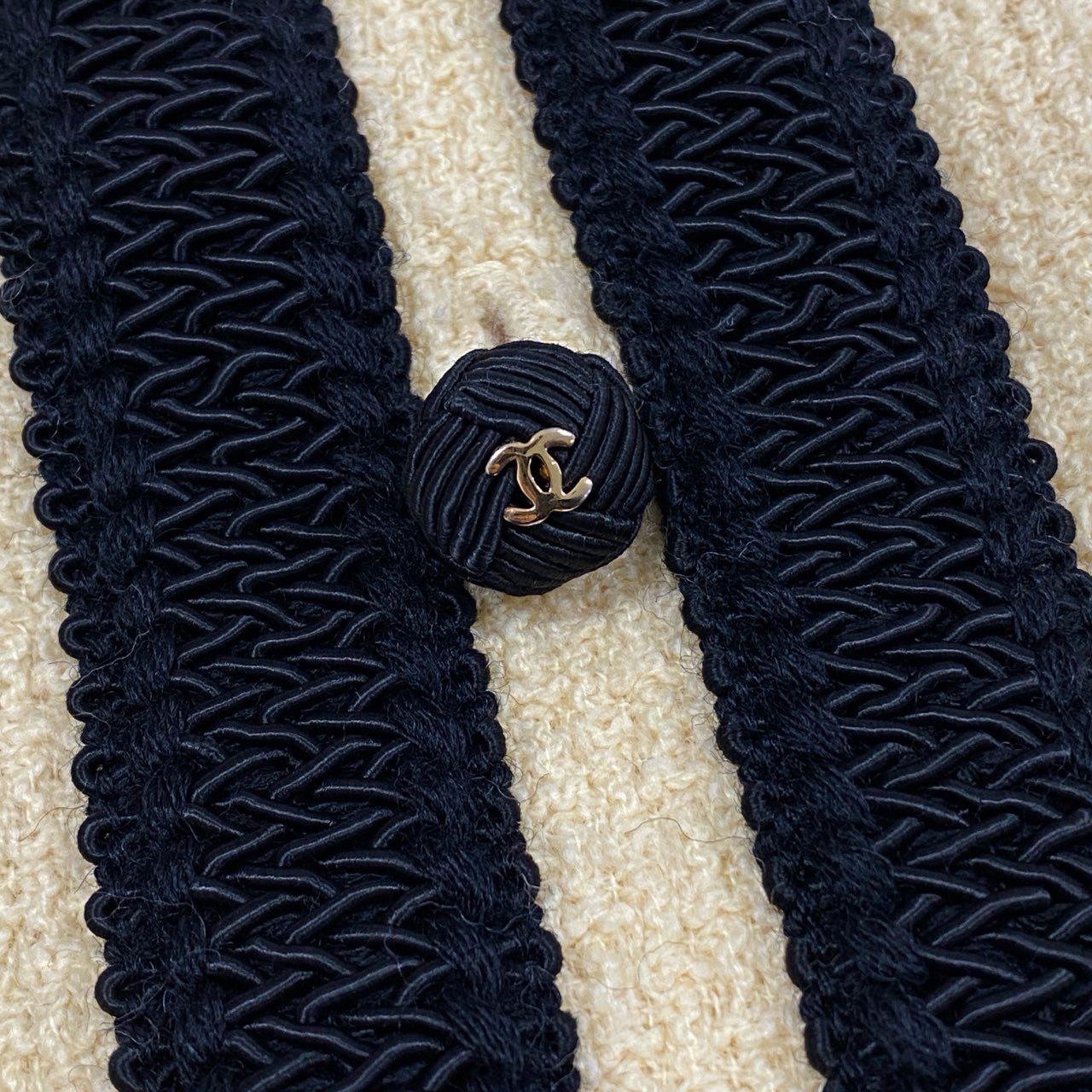 Ca14【archive】CHANEL ヴィンテージ シャネル 1987年コレクション ボールボタン ココマーク ショートツイードジャケット スカート セットアップ M相当 イエロー系 ツイード レディースta1