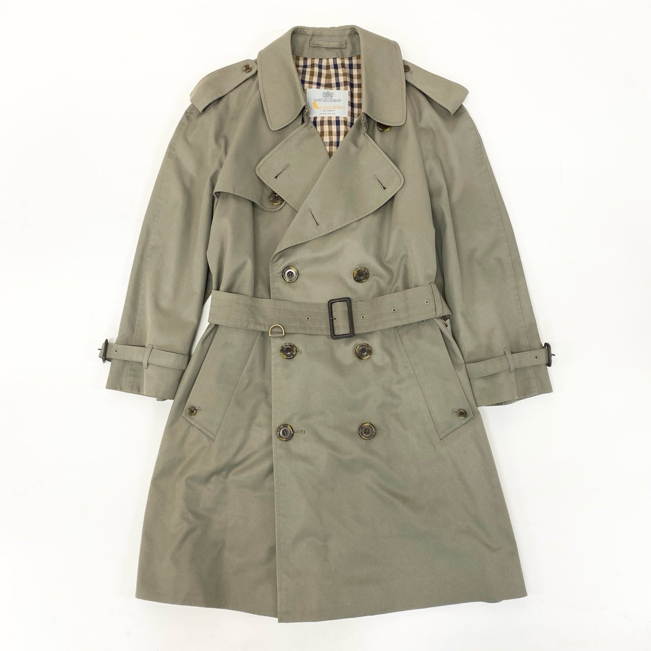 40k18 Aquascutum OF LONDON アクアスキュータム 英国製 トレンチコート ロングコート 裏地チェック メンズ 紳士服 アウター カーキu02t