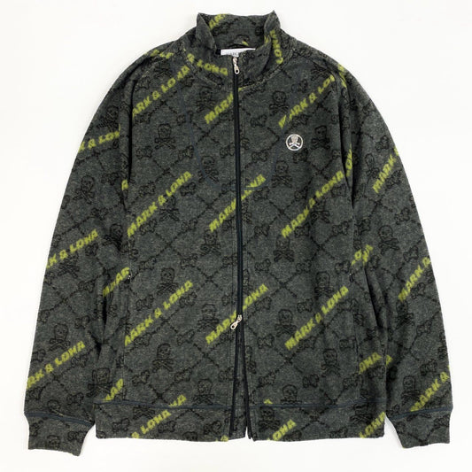 14j3 《美品》MARK＆LONA マークアンドロナ ダブルジップ ニットジャケット ゴルフウェア 総柄 MLM-2C-AD06 48サイズ グレー イエロー メンズo07t