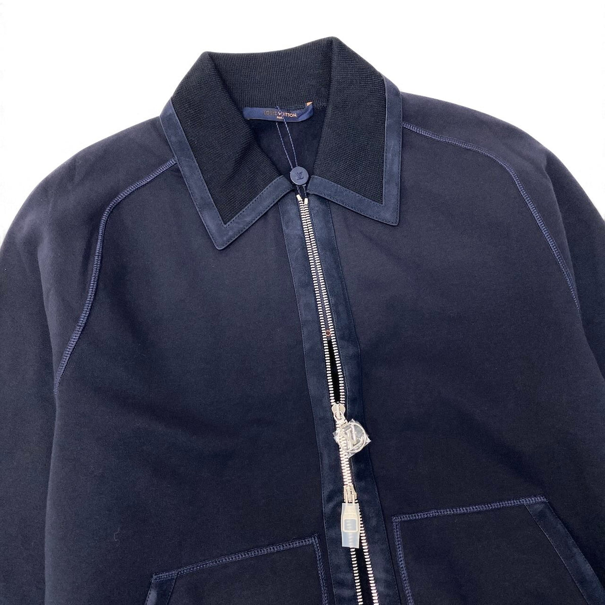 28j16 【未使用タグ付】 LOUIS VUITTON ルイヴィトン 2018 ジップアップ レザーブルゾン ジャケット RM181M FMC HEY11W サイズM ネイビー コットン  ムートン メンズu02t