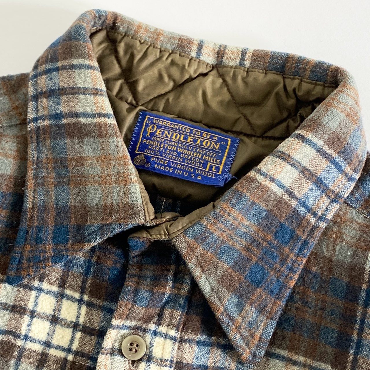 75e8 PENDLETON ペンドルトン USA製 フランネルチェックシャツ ネルシャツ バージンウール L ブラウン系 PURE VIRGIN WOOL