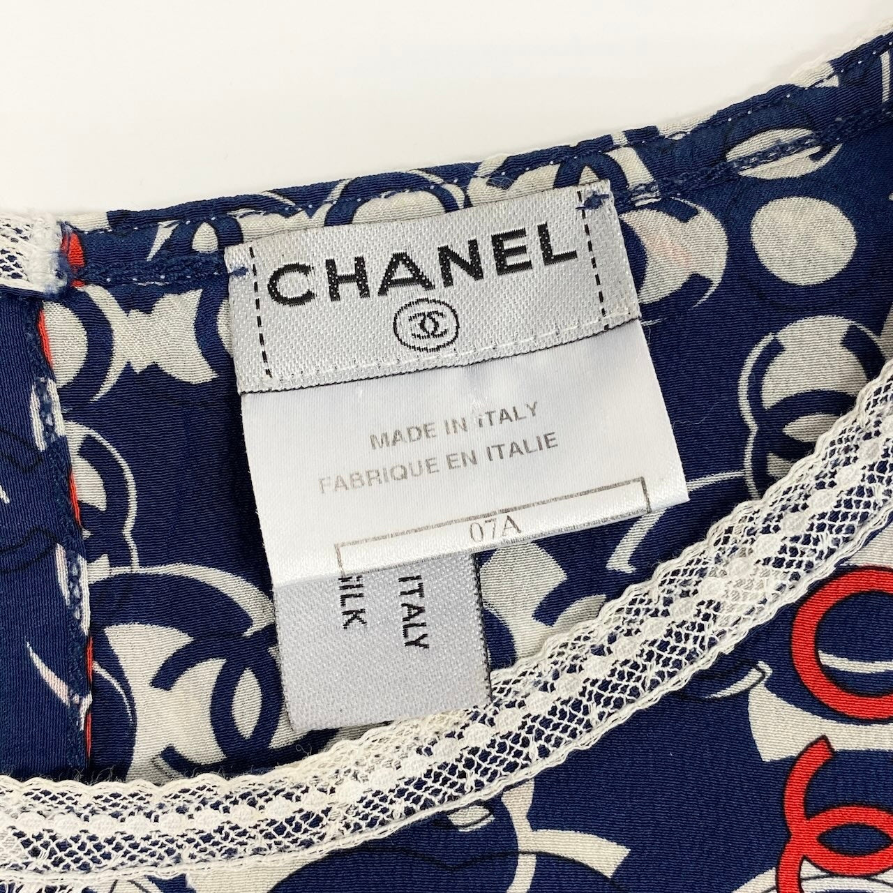 Cd18 CHANEL シャネル 07A ココマークプリントブラウス レース 総柄 トップス P31967V22160 42サイズ マルチカラー シルク100％ レディース 女性用u02t