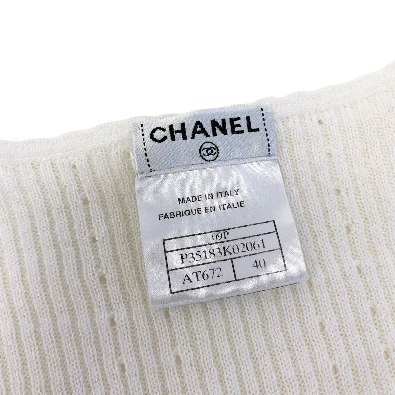 Ce27 【美品】 CHANEL シャネル 2009年 ココマーク サマーニット チュニック丈 P35183 サイズ40 ホワイト レディース 女性服ta1ta1