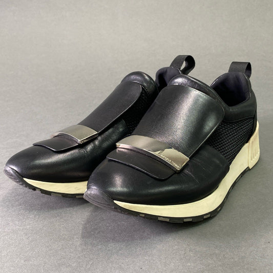 3e5 sergio rossi セルジオロッシ SR1 RUNNIN メタルプレート レザースニーカー 36 ブラック Leather シューズ イタリア製