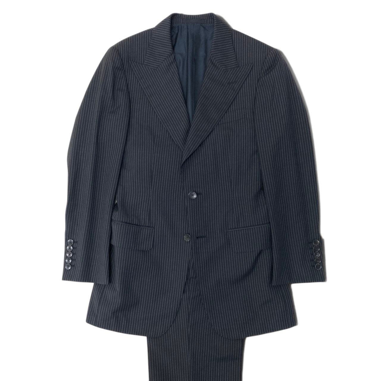 77h20【美品】GUCCI グッチ トムフォード期 ピークドラペル スーツセットアップ テーラードジャケット スラックス ストライプ 44サイズ グレー メンズ 男性用k02i