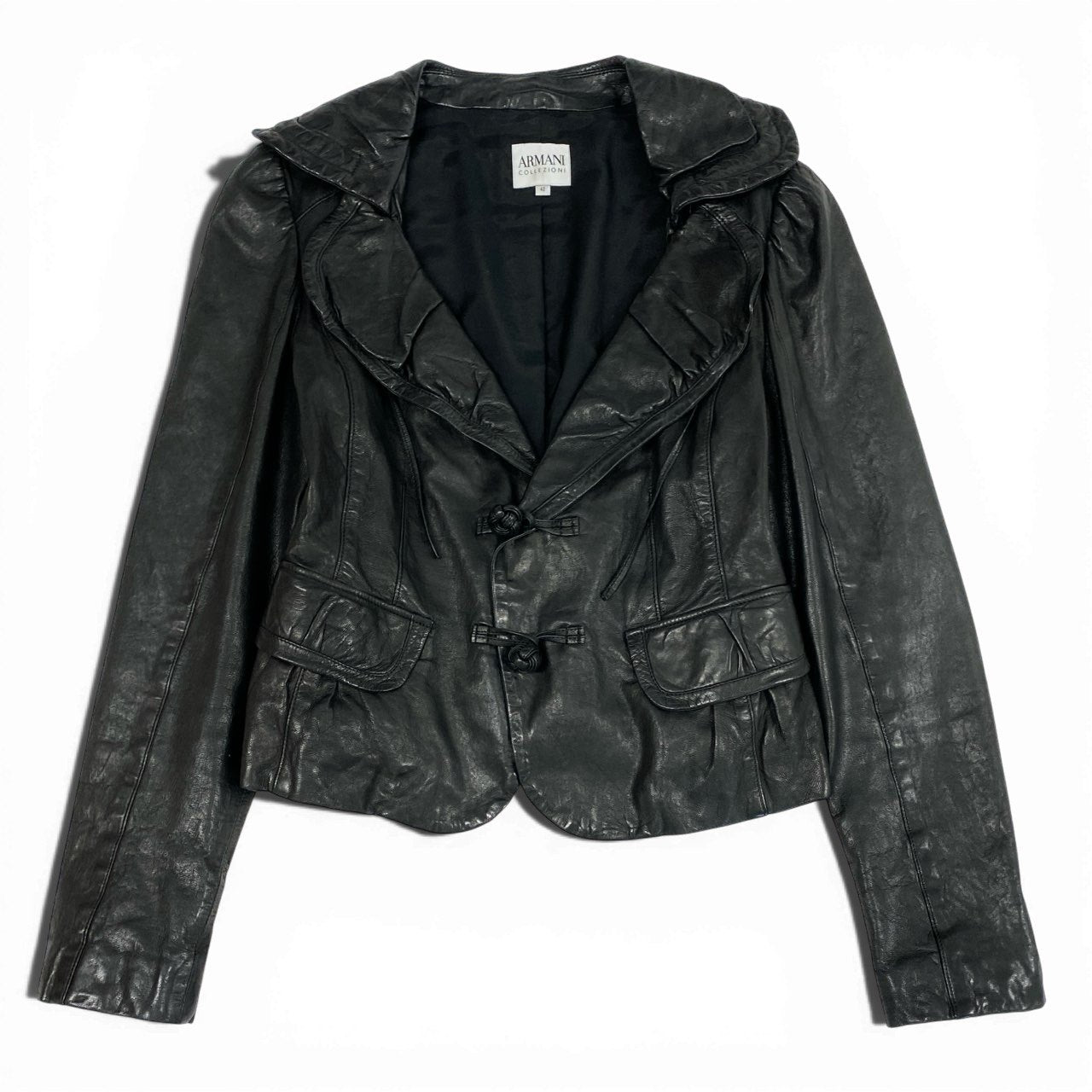 3L28 Armani Collezzoni アルマーニコレツィオーニ 2000’S Leather Jacket レザージャケット ラムレザー Size 42 レディース 女性用k02i