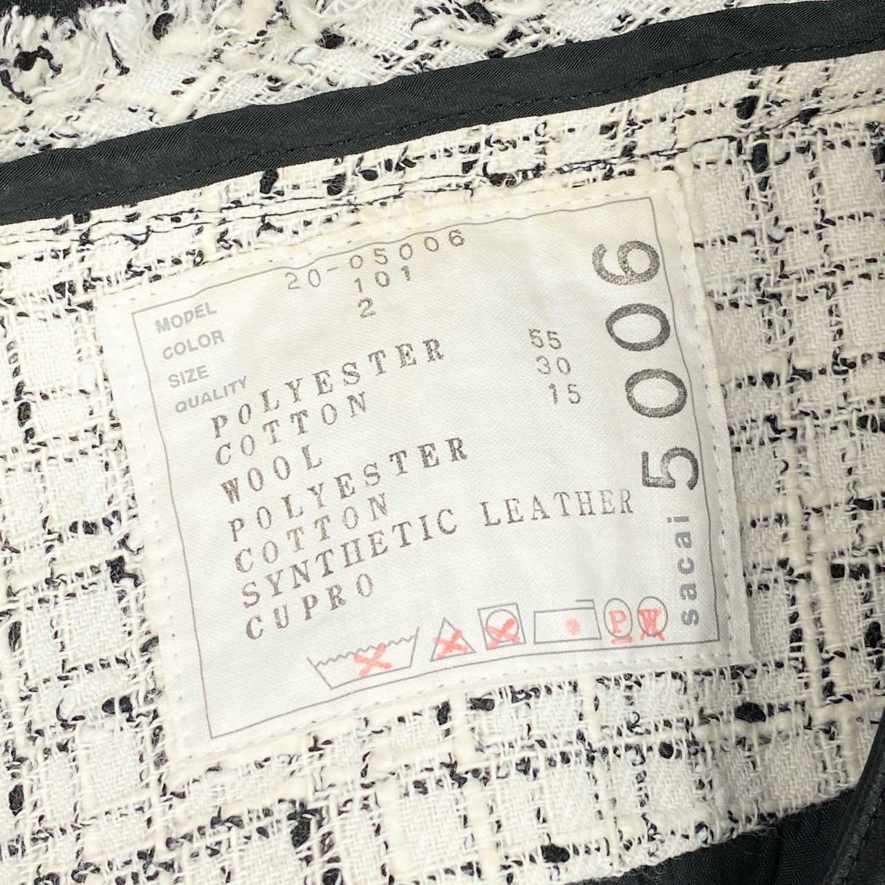 69L17 sacai サカイ 20SS Summer Tweed Jacket ツイードジャケット 異素材切替 アウター 20-05006 2サイズ ホワイト ブラック レディースo07t